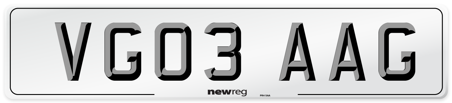 VG03 AAG Number Plate from New Reg